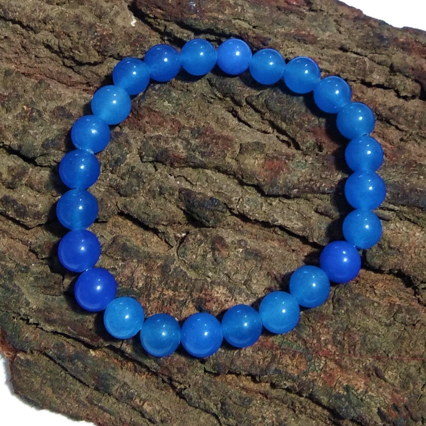 Dark Blue Chalcedony Bracelet Beads Stone, Natural Chalcedony Crystal Healing Unisex Stretch Bracelet Size 8x8 mm Gift Stretchable Bracelet